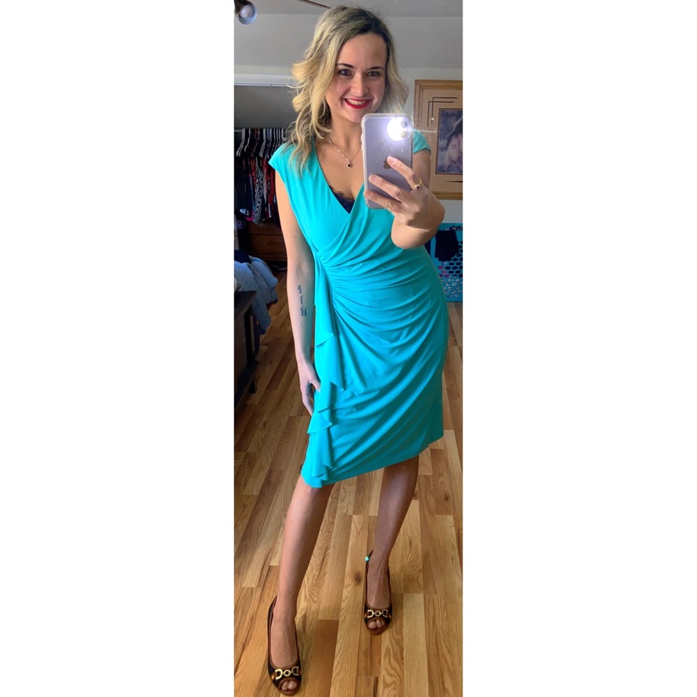 Turquoise Ruffle-Hem Midi Dress by Evan Picone ✨💼